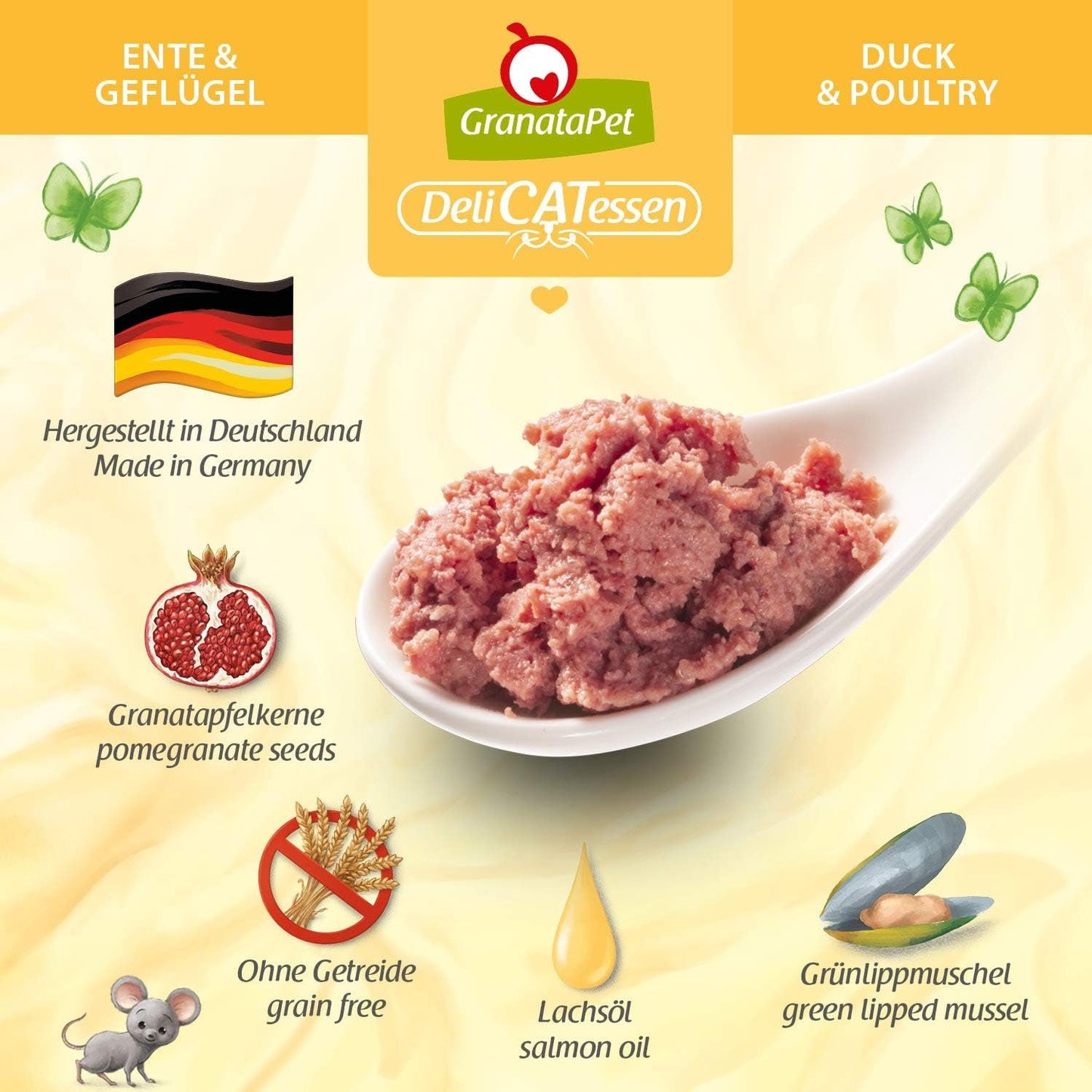 GranataPet DeliCatessen Pollo PUR, Nassfutter für Katzen, Futter ohne Getreide & ohne Zuckerzusätze, Katzenfutter mit hohem Fleischanteil & oli di alta qualità, 6 x 400 g