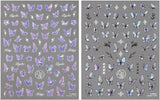 2 Blätter Schmetterling Nagelsticker Selbstklebend,Muschel Glitzer Nail Art Farfalla Adesivo per unghie Lila Grau Schmetterlinge Nagelaufkleber Relief Laser Farfalle Nagel Sticker Nageldesign Zubehör