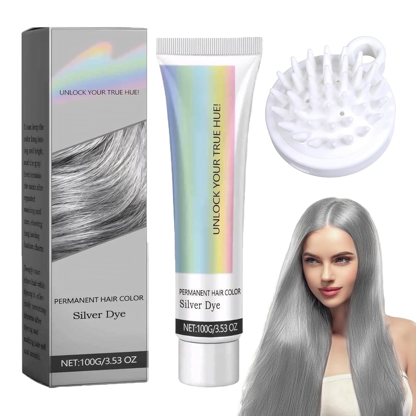 Tintura Per Capelli Grigio Argento Crema Colorante Per Capelli Grigio Argento Naturale, Crema Colorante Per Capelli Grigio Grigio Argento, Crema Colorante Per Capelli Naturale Grigio Argento Tinta Per Capelli Grigia Per Tutti I Tipi Di Capelli Con 1 Massaggiatore Per Il Cuoio Capelluto (100ml) Naty Shop Tinture Per Capelli Default Title