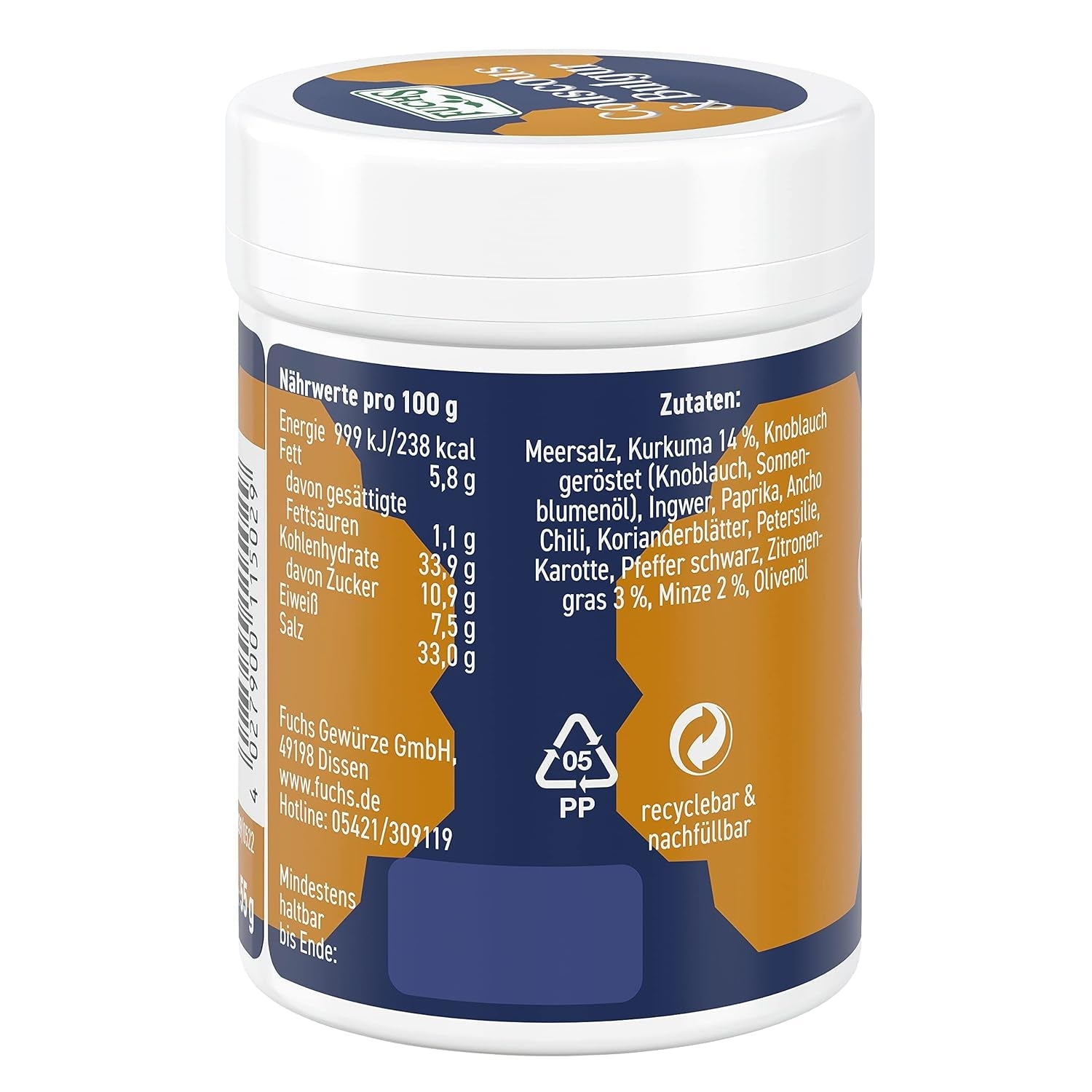 Fuchs Spices Gourmet Selection Medio Oriente/Africa - Miscela di spezie per couscous e bulgur Miscela di spezie ricaricabile per condire piatti vegani a base di bulgur 55g