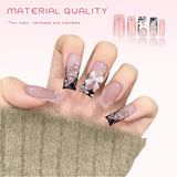 24 pezzi di strass di media lunghezza rosa perla quadrata glitter 3D unghie finte per donne e ragazze