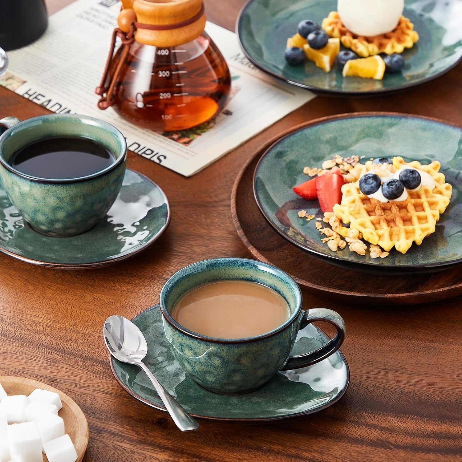 Servizio da caffè in gres Vancasso STARRY Set da caffè da 12 pezzi per 4 persone Include tazze da caffè e piattini Look vintage