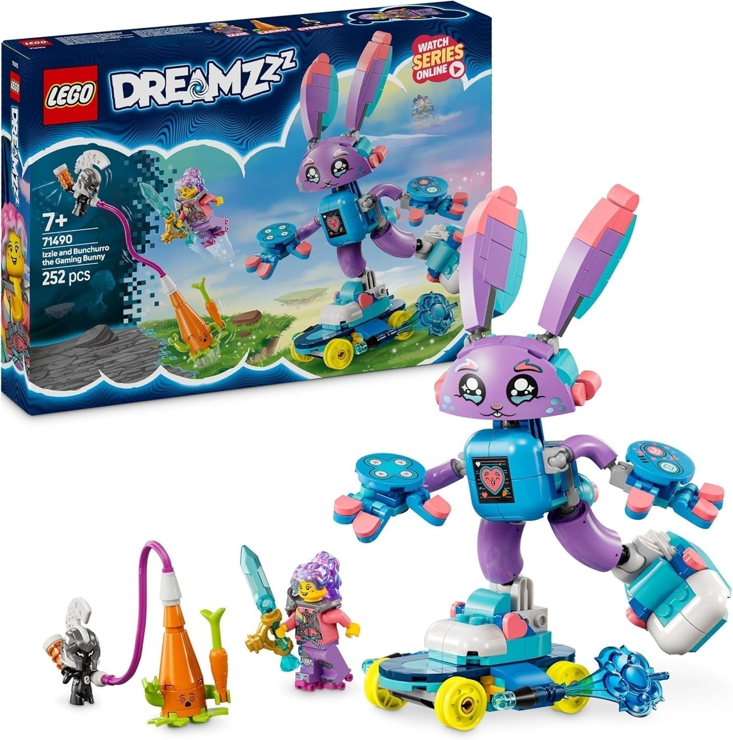 LEGO Dreamzzz Izzie e Bunchurro Il coniglietto da gioco giocattolo per bambini 7+ Playset 2 in 1 con minifigure dell'eroe e Cyberling per un'esperienza di gioco fantasiosa 71490 Set di costruzione Besuche den LEGO-Store Titolo predefinito