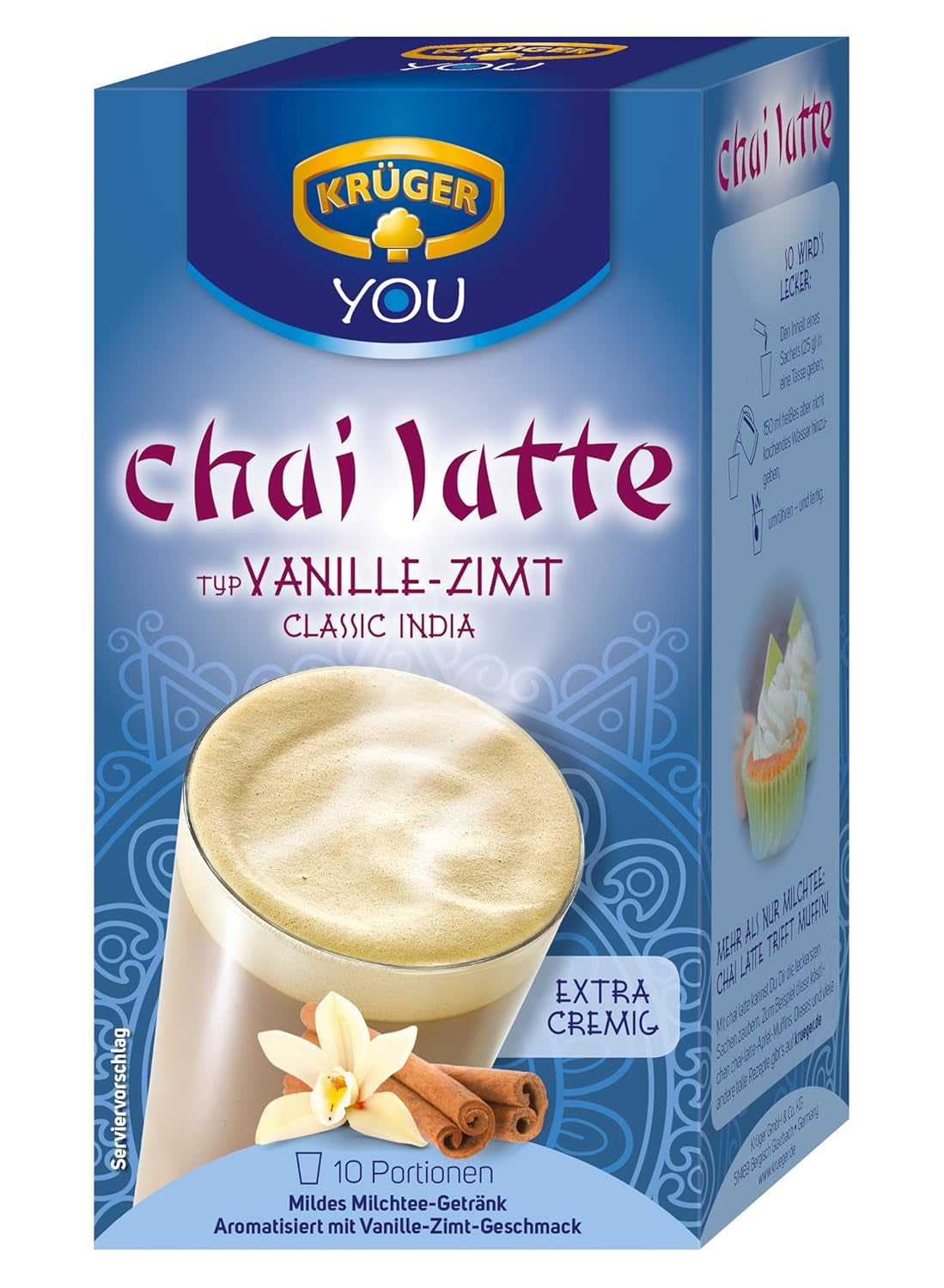 KRÜGER YOU Chai Latte Vanilla Cinnamon, preparato istantaneo per bevande a base di latte, aromatizzato con vaniglia e cannella, 250 g (10 buste da 25 g)