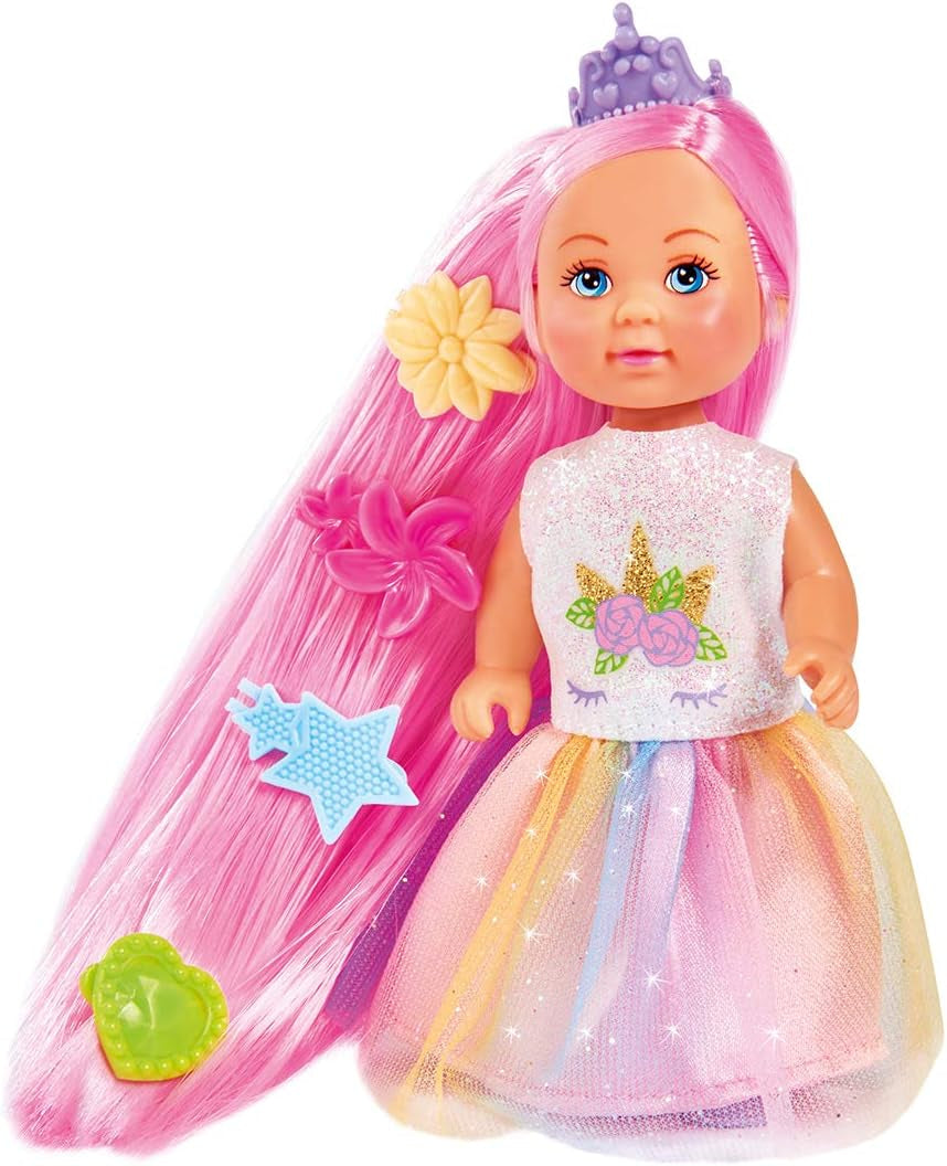 Simba Evi Love Rainbow Princess / Puppe come Regenbogenprinzessin mit Langen Haaren / 4 Haarclips and Bürste / 12cm / Für Kinder ab 3 Jahren, 105733505