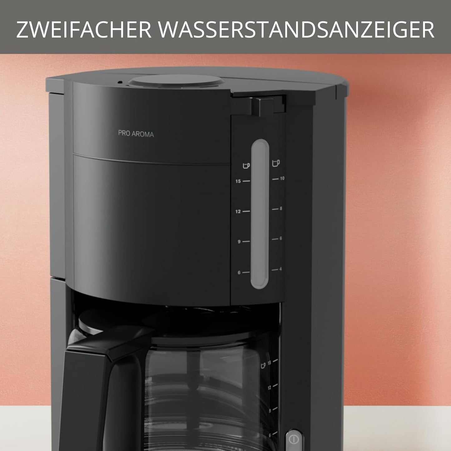 Macchina per caffè espresso Krups F30908 ProAroma con filtro e caraffa in vetro, capacità 1,25 l, 10-15 tazze, 1050 W, nera