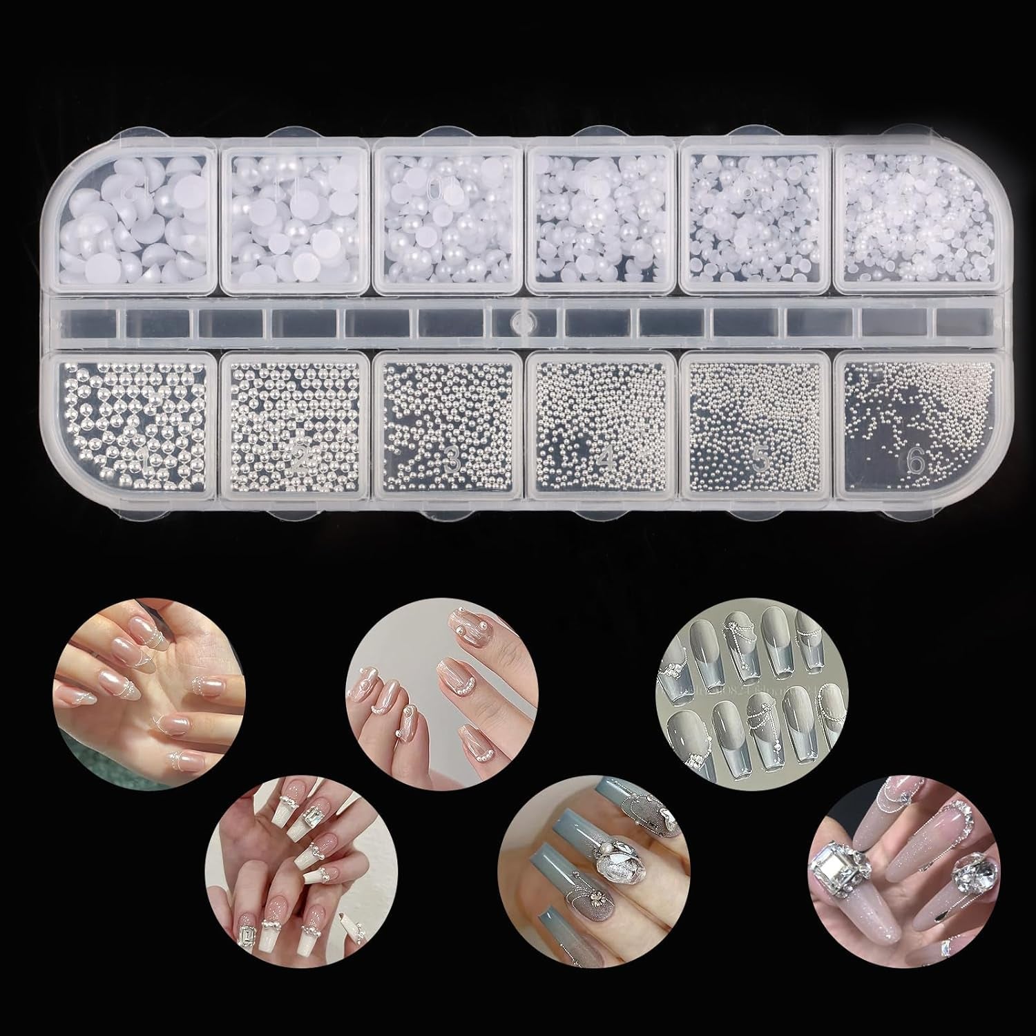 Nail Art Strasssteine ​​​​1 Schachtel, Nail Charms, 12 Typen Weiße Perlen Für Nägel, Flatback Strass, Klein Edelstahl-Perlen, Nagel Deko, Nagel Zubehör