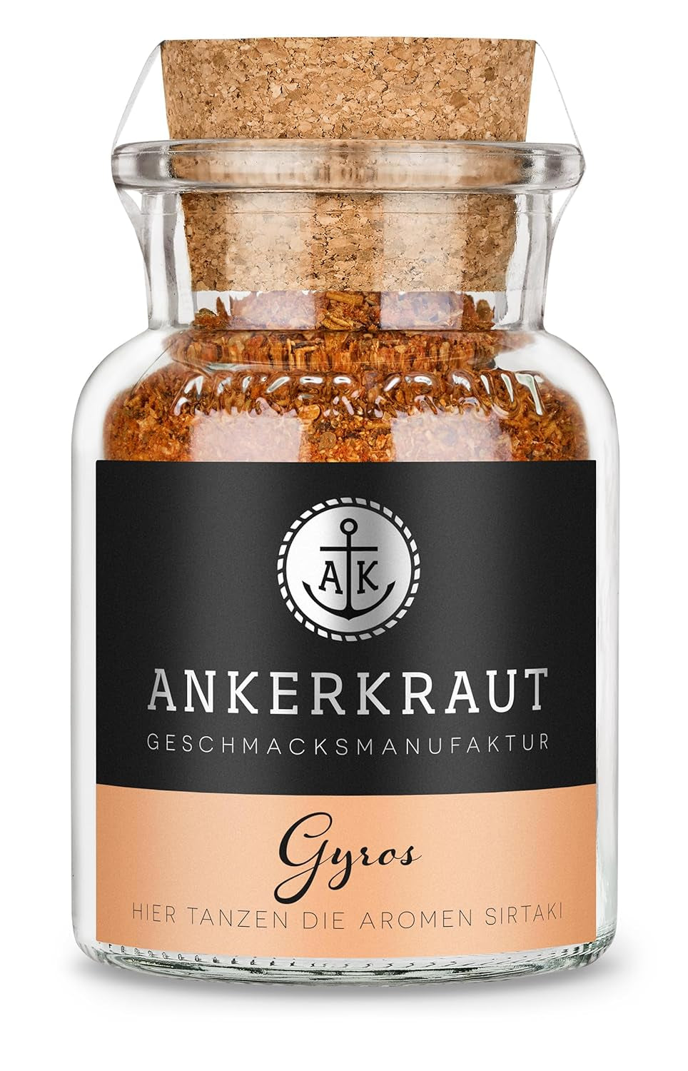 Ankerkraut Gyros, Gewürzmischung für Gyros, egal ob aus der Pfanne oder vom Grill, mit Zwiebel, Knoblauch, Maggiorana, Cumino, Pimento e altro, 80 g in Korkenglas