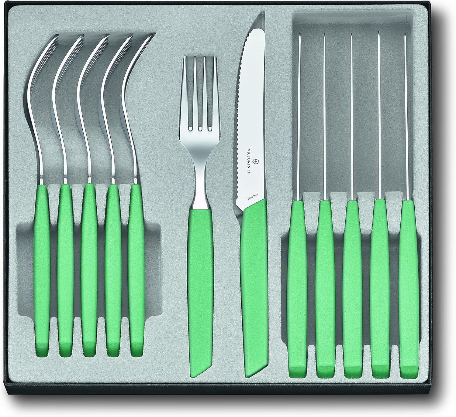 VICTORINOX Set di posate svizzere moderne per 6 persone, 12 pezzi Cucina Naty Shop Verde