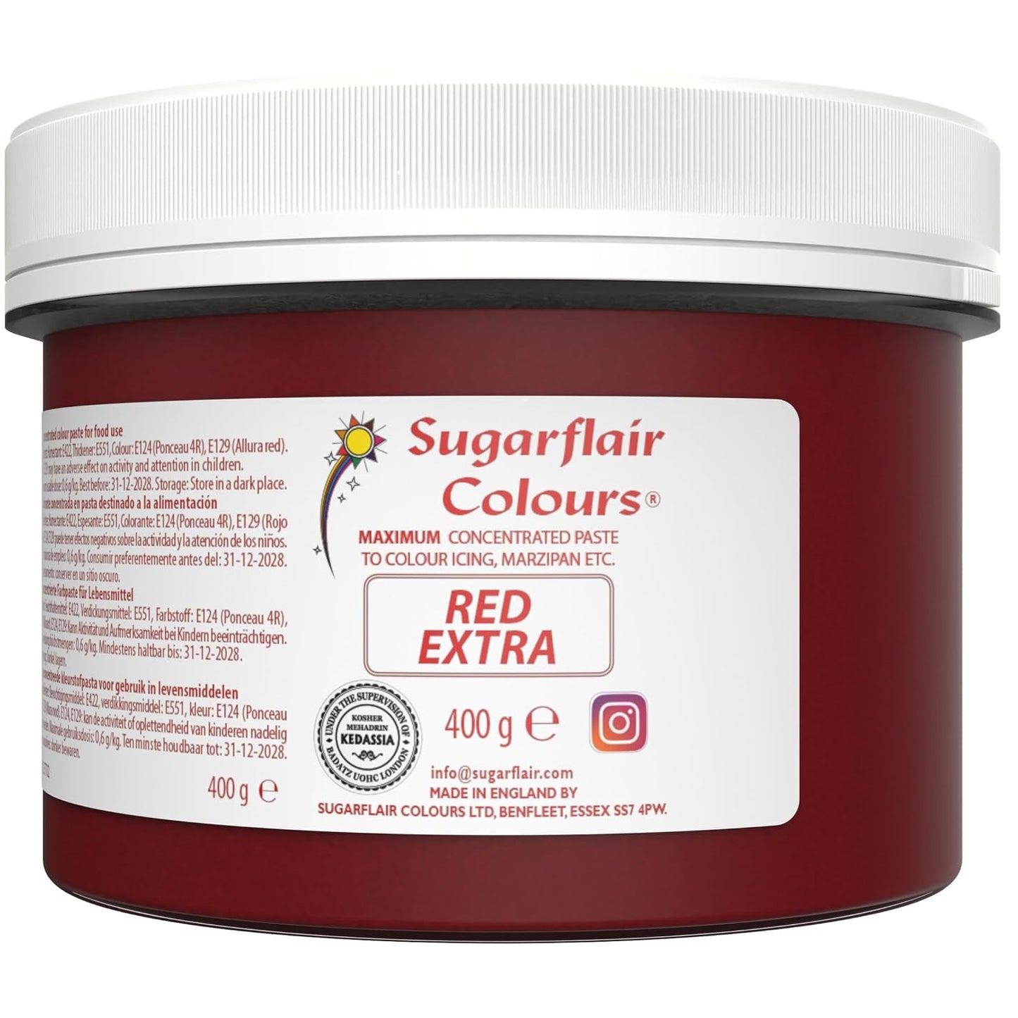 Colorante alimentare Sugarflair Max Concentrato Rosso, colorante alimentare altamente concentrato per marzapane e fondente, colorante in pasta Max Concentrato - 400 g