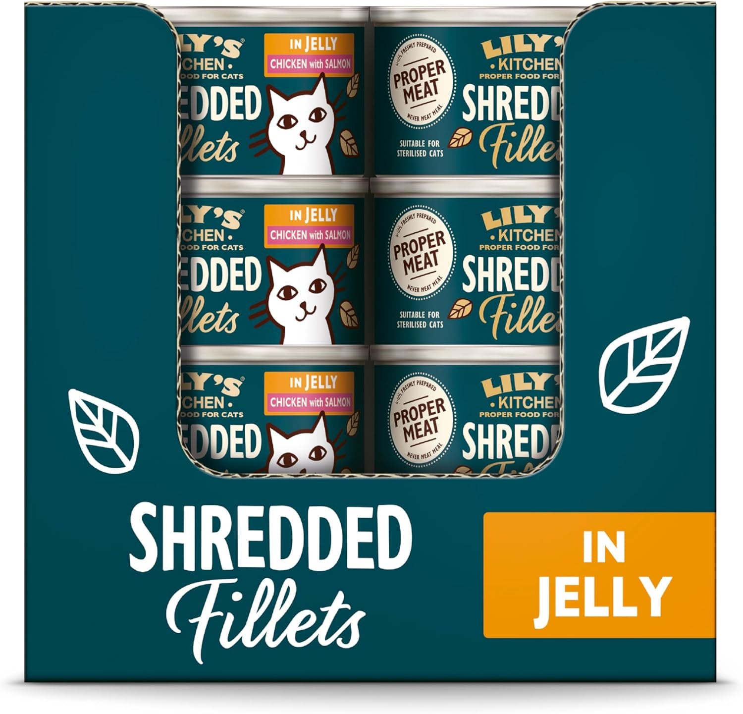 Lily's Kitchen Aus Naturichen Ingredient hermestellung Zerkleinerte Filets in Gelee mit Hühnchen und Lachs Ausgewachsen Nassfutter für Katzen 70 g Dose