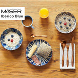 MÄSER 934017 Iberico Blue Servizio da tavola per 4 persone, 12 pezzi, stile moresco, vari design vintage in bianco e blu, ceramica