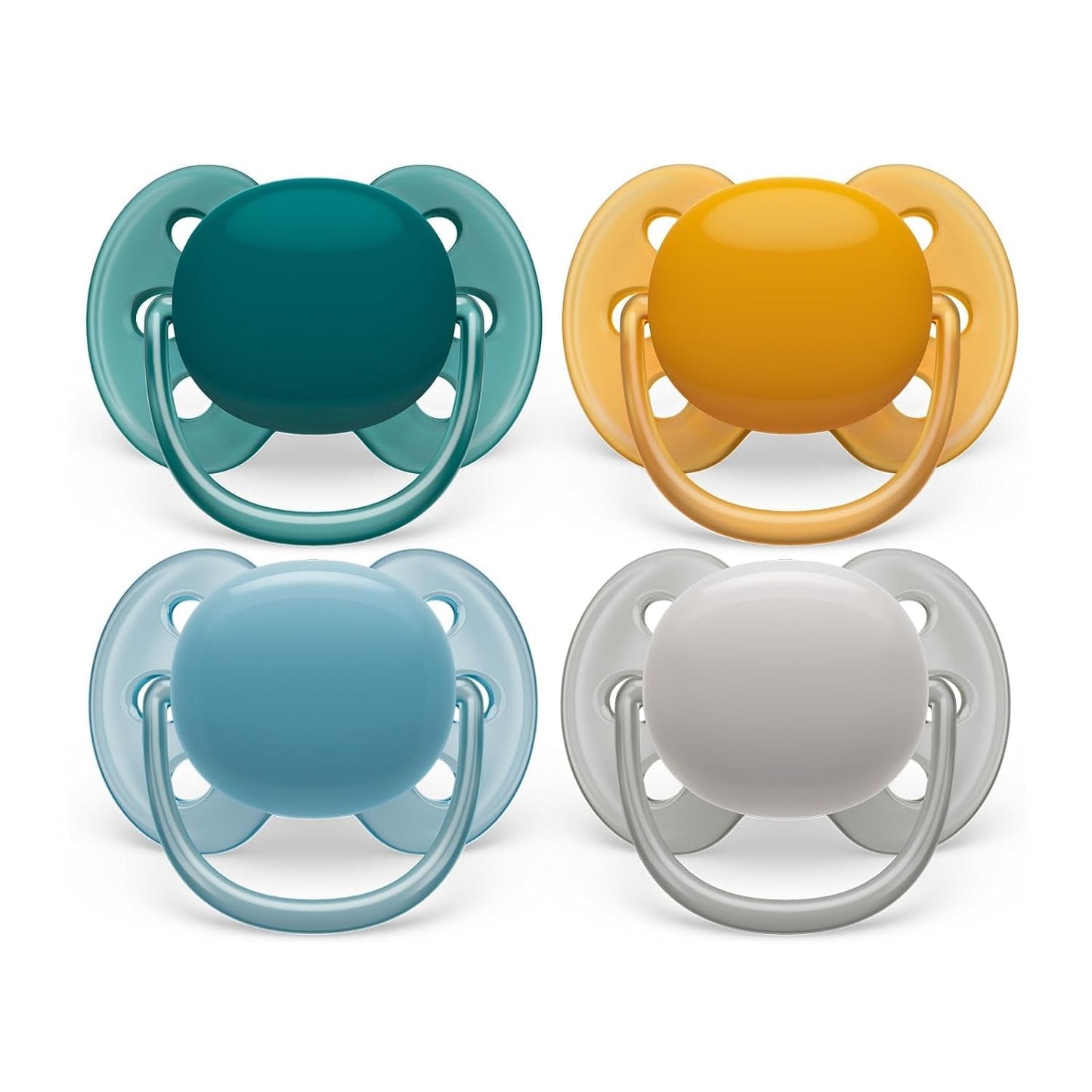 Succhietti ultra morbidi Philips AVENT - confezione da 4 succhietti extra morbidi senza BPA per bambini di età compresa tra 0 e 6 mesi, inclusa custodia per il trasporto e sterilizzazione (modello SCF091/35)