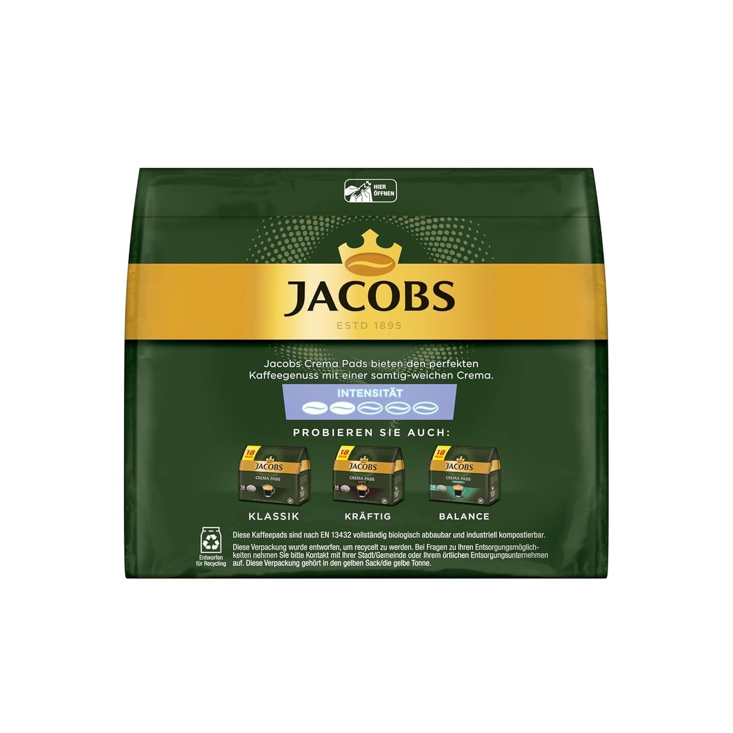 Jacobs Pads Crema Mild, Pads compatibili Senseo, 5 x 18 Getränke, 90 Kaffeepads
