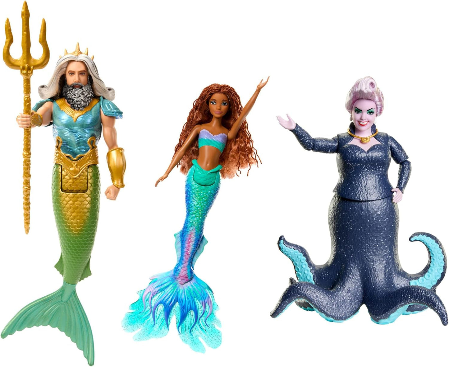 Mattel DISNEY Arielle La Sirena Set con Mala, Karina e Arielle, abiti e acconciature unici, per giochi fantasiosi e collezionabili, dai 3 anni in su, bambole HND29 Naty Shop Re Tritone, Ursula e Ariel