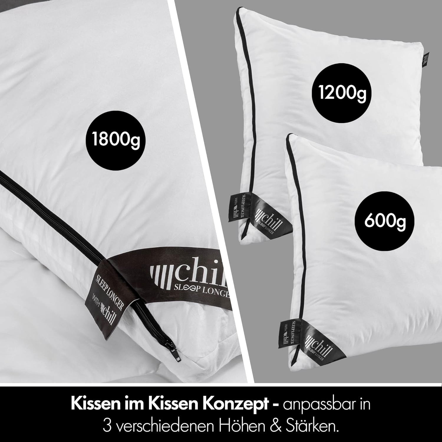 Cuscino 80X80 cm - design 2 in 1 - cuscino nel cuscino - grande cuscino per dormire traspirante e lavabile e 100% vegano - 2 cuscini 3 opzioni - cuscino con imbottitura 600G e 1200G Cuscini standard Naty Shop