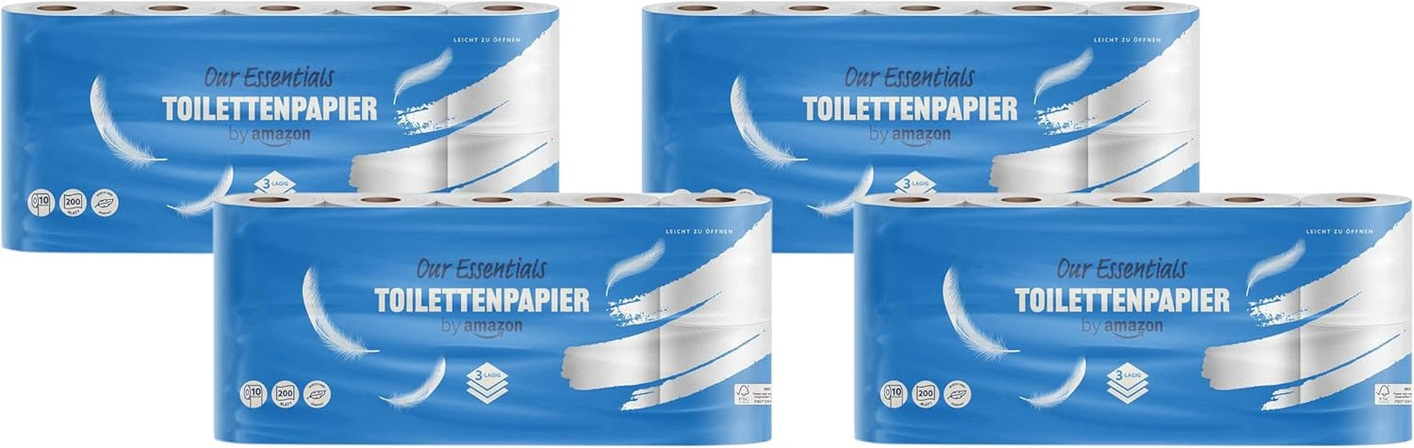 By Amazon Carta igienica, 3 strati, 10 rotoli (10 rotoli, confezione da 1) 200 fogli per rotolo, certificata Fsc