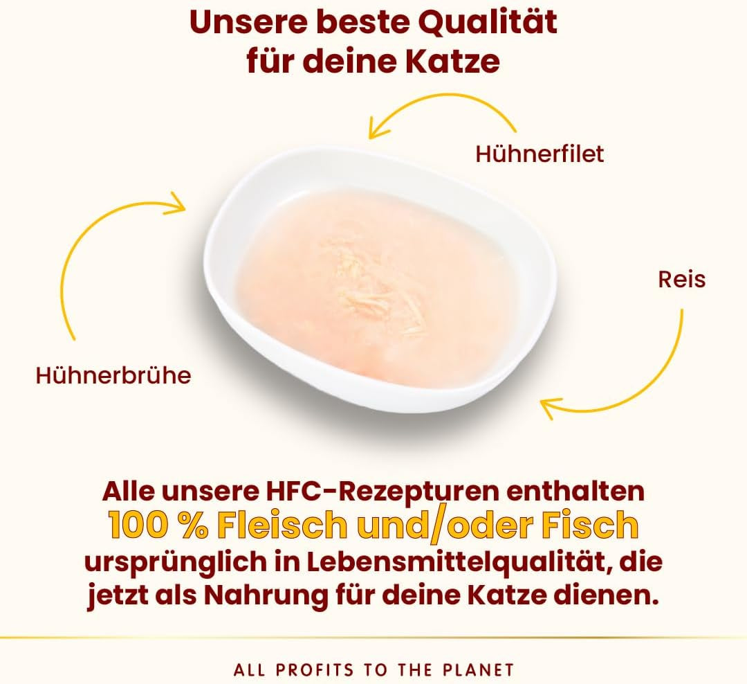 almo nature HFC Hydration Help Cibo umido per gatti - Zuppa di pollo e filetti di pollo - Adatto per uso umano, Senza glutine, Monoproteico, 50 g, 24 pezzi, 1,2 kg