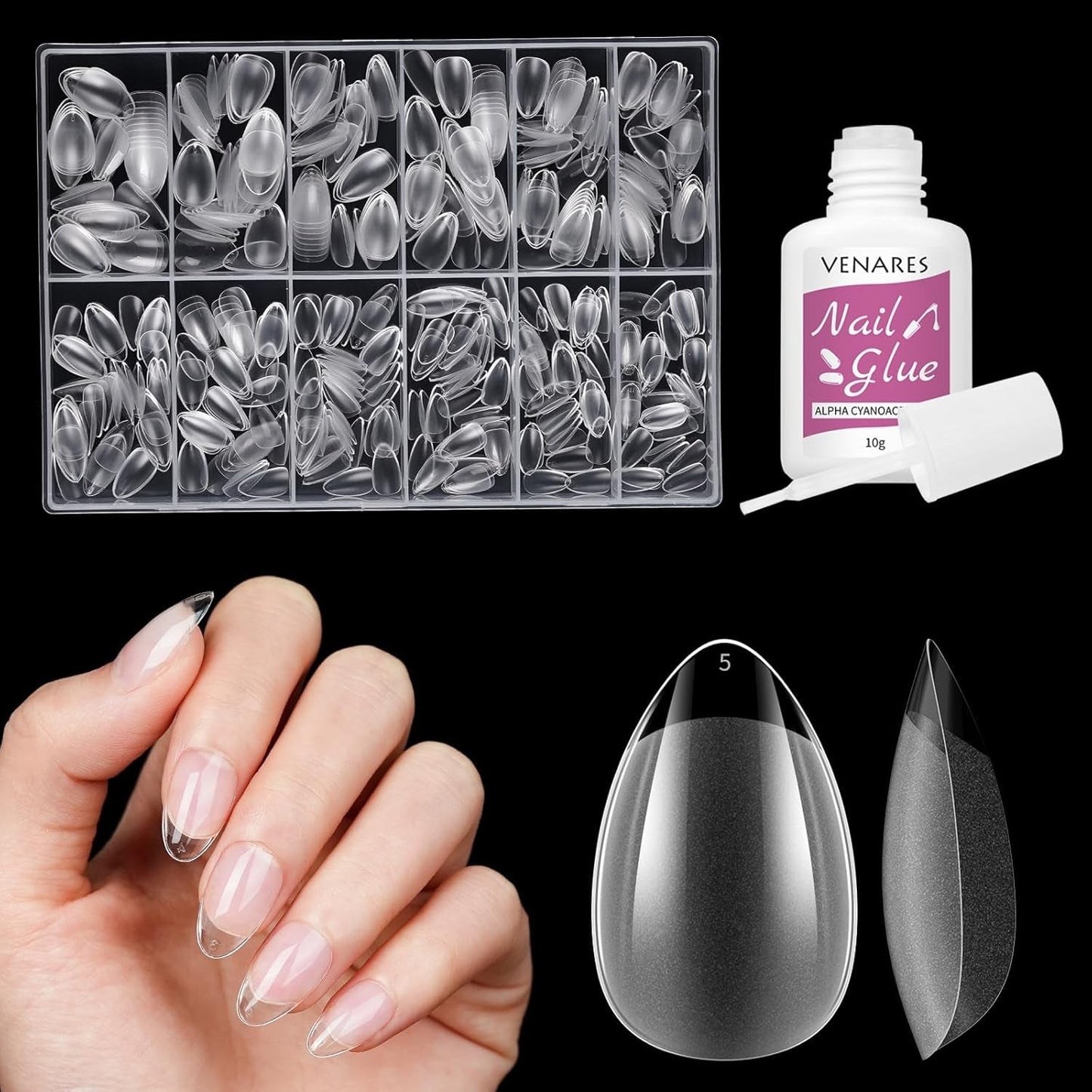 Unghie finte corte Ballerina 500 pezzi Colla su 12 misure Unghie artificiali Punte per unghie corte in gel morbido con copertura completa per unghie in gel Corte S