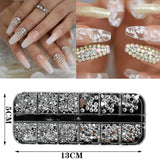 Kit di strass per unghie da 10 scatole, accessori multifunzionali con 1 pinzetta, diamanti decorativi, cristalli, perle, gemme, colorati, misti, occhi di cavallo, pietre metalliche, per decorazioni nail art fai da te