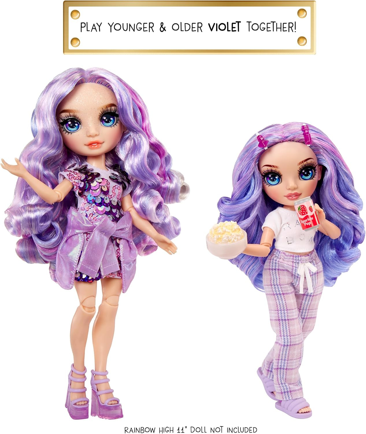 Rainbow High Junior High PJ Party Doll - Viola - 22 cm con tuta morbida, pantofole e accessori da gioco - Giocattolo per bambini - Ideale per 4-12 anni