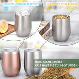 Tazza Modern Mate da 340 ml, Set di Tazze Yerba Mate in Acciaio Inossidabile a Doppia Parete coibentato, Tazza da tè Mate con Coperchio Senza BPA, Bombillas e una Spazzola per la Pulizia (Argento)