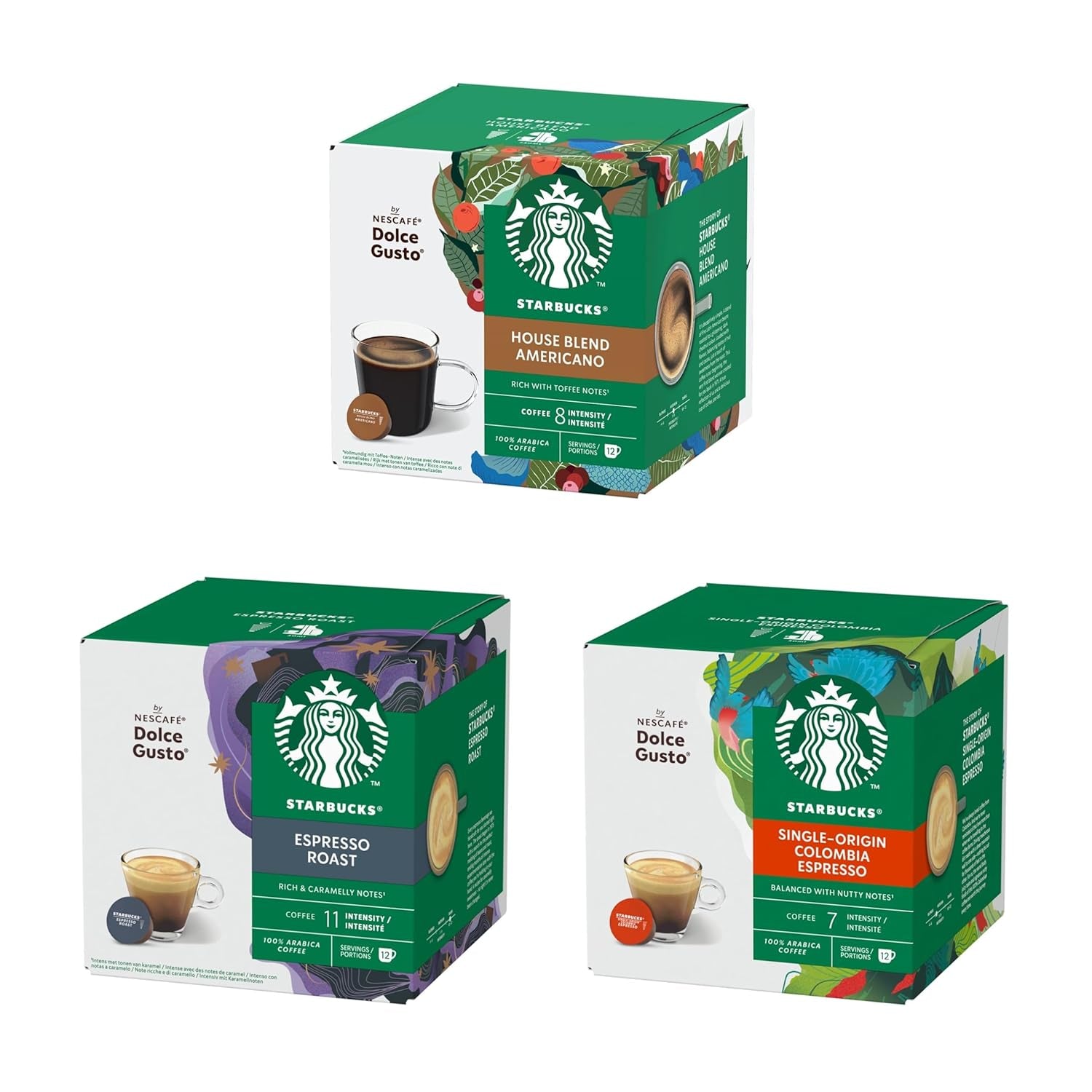 STARBUCKS Probierset, Espresso-Varianten di Nescafé Dolce Gusto Kaffeekapseln 6 x 12 (72 Kapseln) - Exklusiv bei Amazon