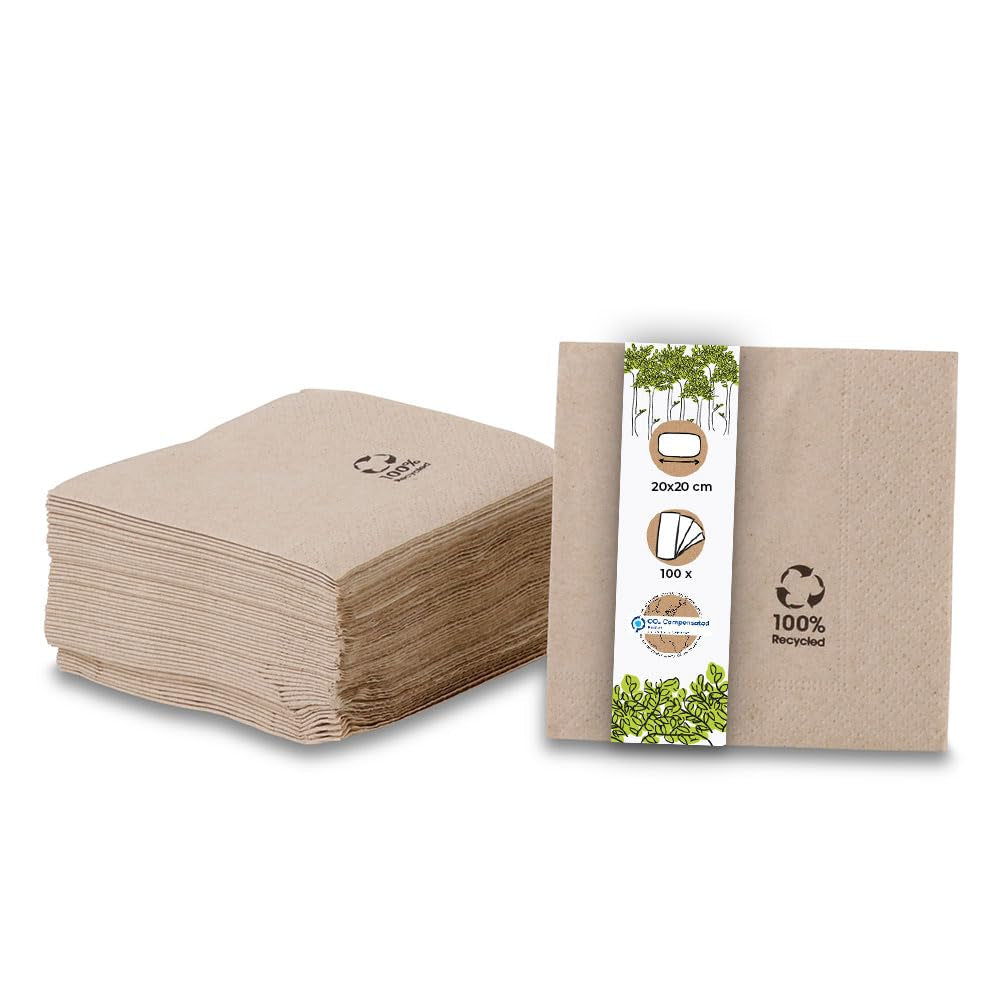 Tovaglioli biologici ecologici realizzati con carta riciclata I Tovaglioli di carta di alta qualità 10 x 10 cm I Tovaglioli da cocktail da 100 pezzi Non sbiancati Biodegradabili Compostabili