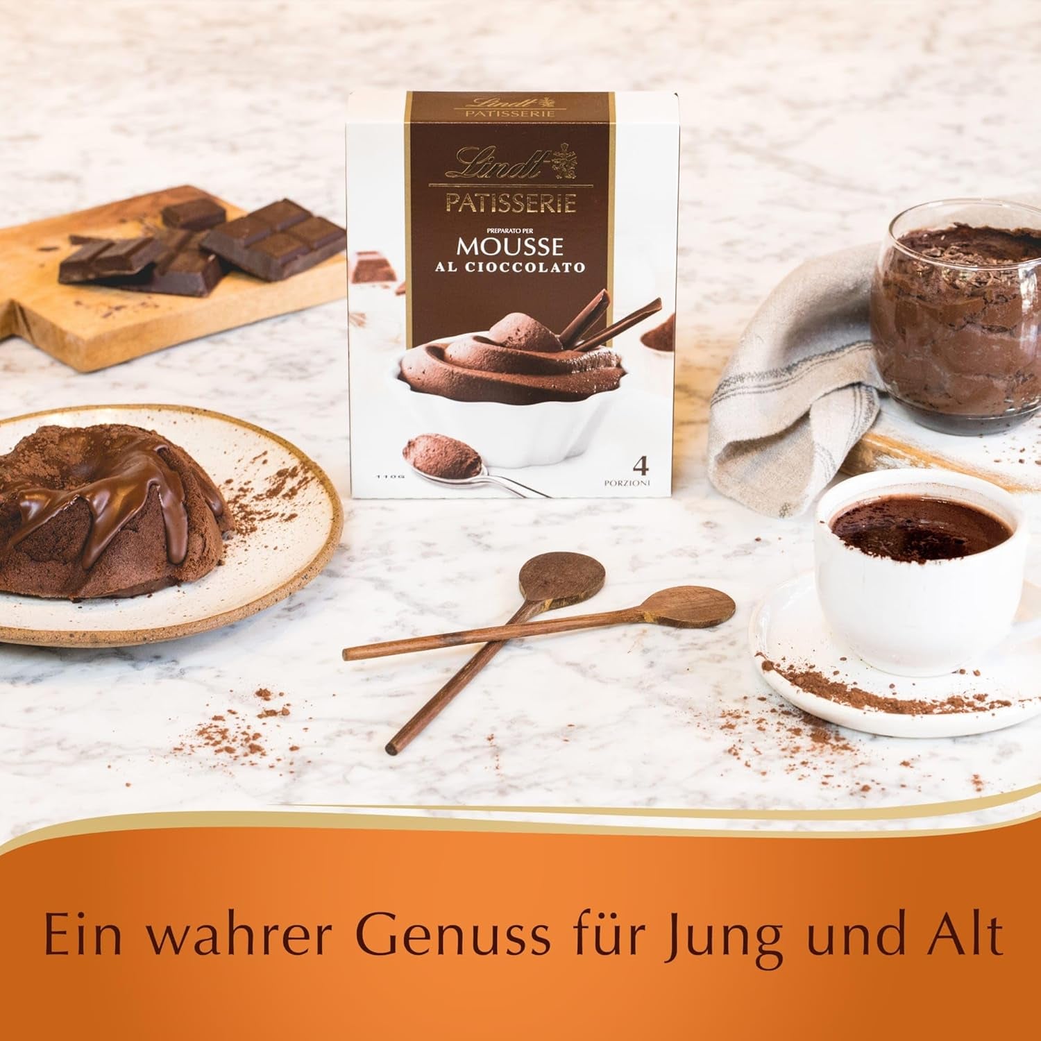 Lindt Schokolade - PASTICCERIA Mousse Au Chocolat | 6 X 110 G | Preparazione Per 4 Porzioni Di Mousse Fluffige Al Cioccolato Aus Finester Schokolade | Pasticceria | Retromix | Schokoladengeschenk Mix per cuocere e cucinare Naty Shop