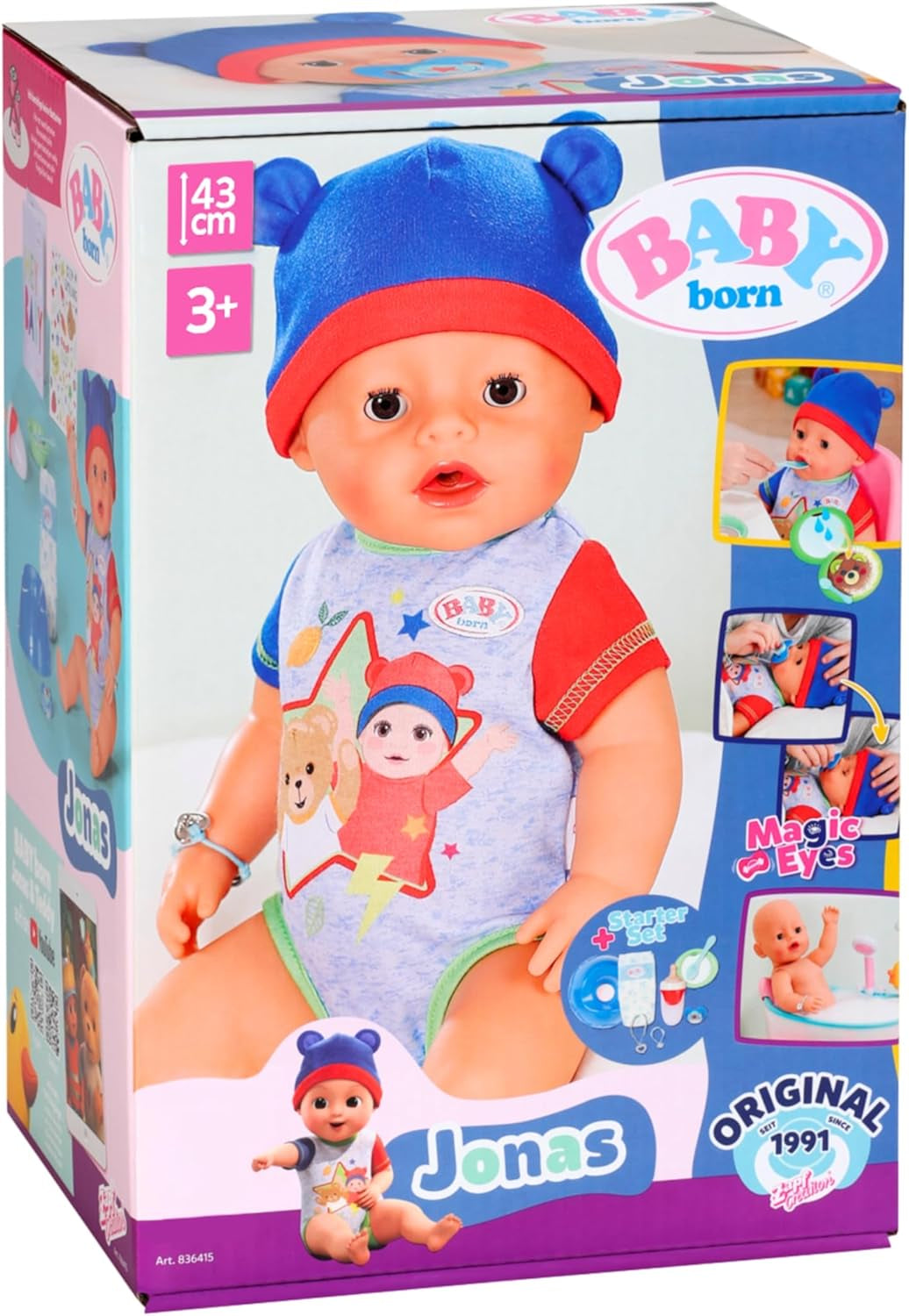 BABY Born Jonas - bambola baby 43 cm - 10 funzioni inclusi accessori e materasso - Funziona completamente senza batterie - Adatto a bambini dai 3 anni in su