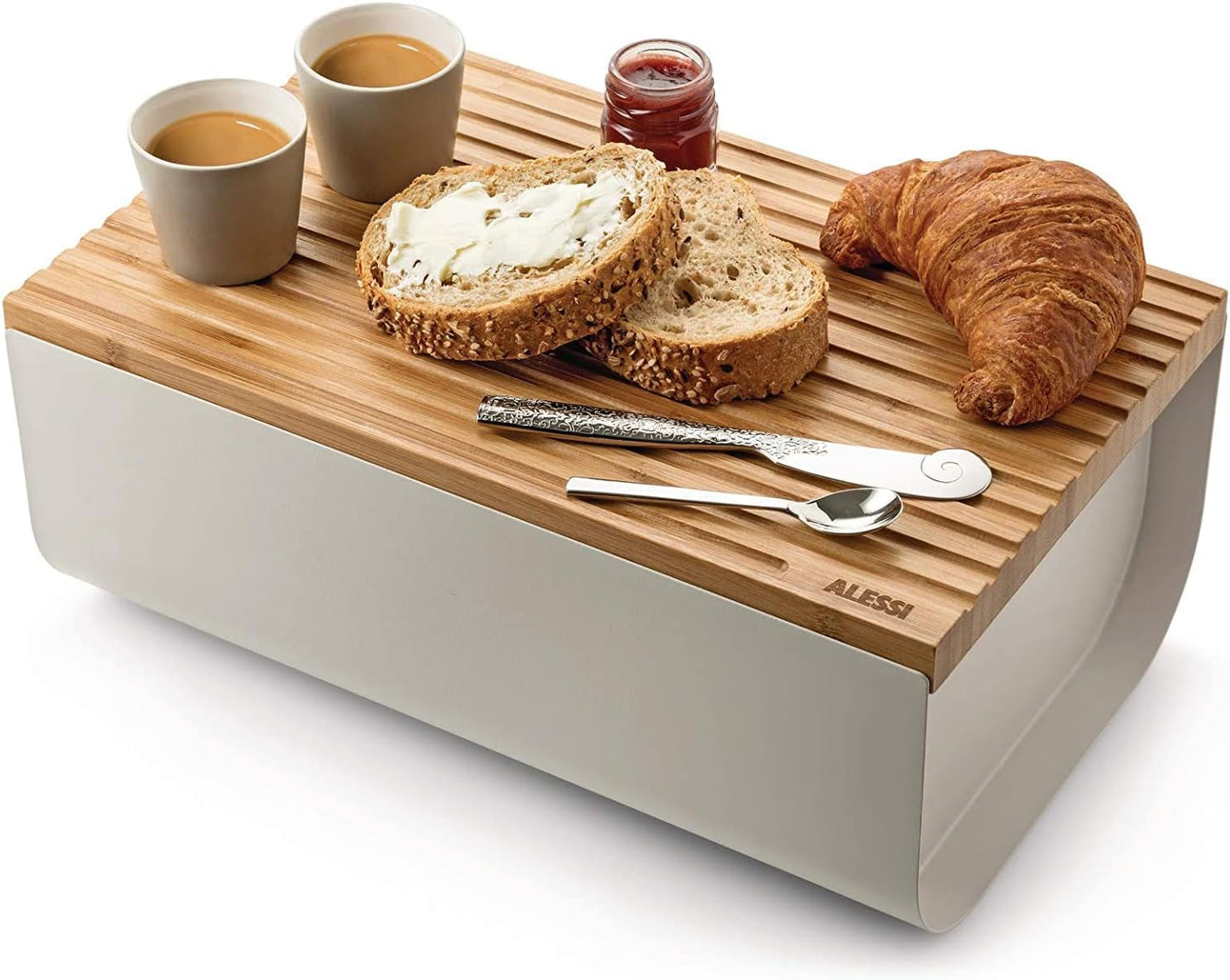 Alessi Mattina BG03 WG - Cestino per il pane in acciaio inox con resina epossidica e legno di bambù, grigio caldo Contenitori per alimenti Naty Shop
