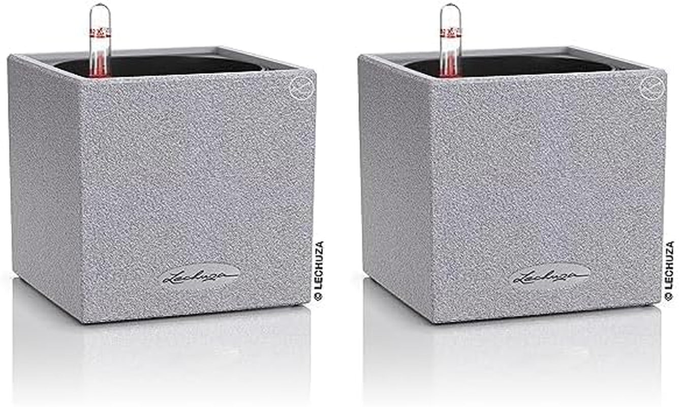 Cubo per erbe aromatiche di alta qualità LECHUZA CANTO Stone 14 con sistema di irrigazione a bastoncino, grigio pietra