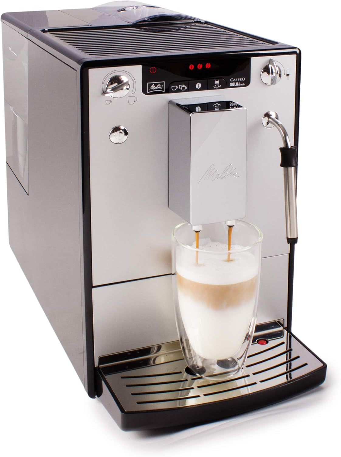 Melitta Solo & Milk - macchina da caffè slim completamente automatica con montalatte, macchina da caffè con serbatoio dell'acqua rimovibile, ad es. caffè o cappuccino, argento