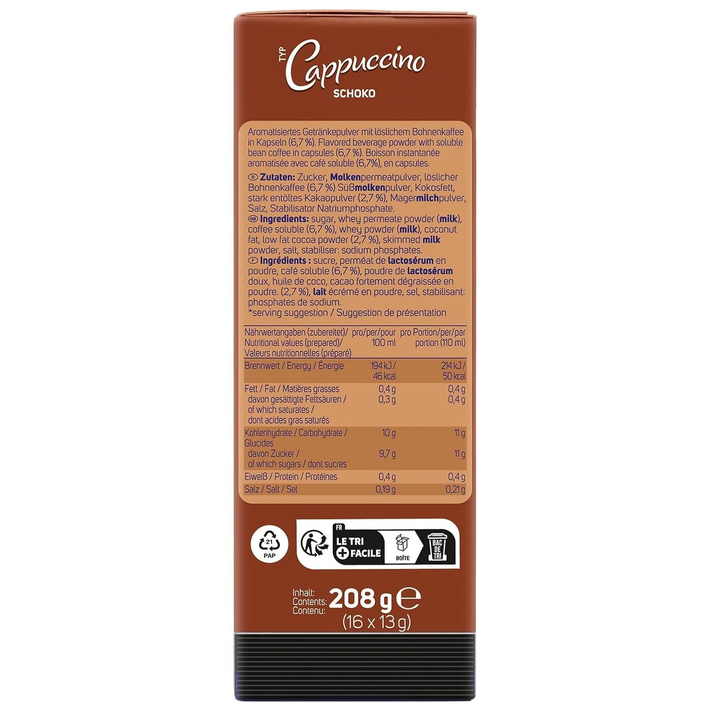 KRÜGER Cappuccino Schoko Capsule di caffè, compatibili con K-fee e ALDI EXPRESSI* Kapselmaschinen, caffè solubile aromatizzato, 96 capsule