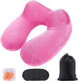 Aiqinu Cuscino Gonfiabile da Viaggio, Cuscino Gonfiabile Compatto per Collo Rapido con Fodera per Cuscino Lavabile per Viaggi in Auto, Aereo, Treno, Ufficio, Cuscini da Viaggio per Famiglia Naty Shop Rosa
