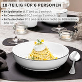 SANGER | Set di stoviglie Marlo Black and White Edge, set di stoviglie in porcellana da 18 pezzi per 6, bianco con accenti neri, piatti piani, piatti da dessert e ciotole, design moderno | LA COLLEZIONE PREMIUM