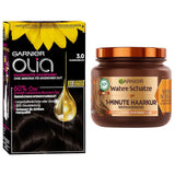 Garnier Color & Care Set: Olia 3.0 Colore permanente per capelli castano scuro + Trattamento riparatore per capelli (340 ml) | Con miele di acacia e cera d'api per lucentezza ed elasticità | Tinture per capelli senza ammoniaca Naty Shop Titolo predefinito