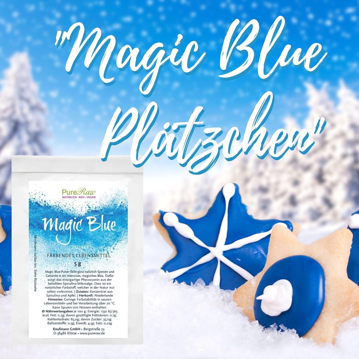 Magic Blue Spirulina colorante alimentare naturale in polvere blu (vegano crudo) da blu scuro a blu pastello chiaro - colorante alimentare in polvere di alghe ficocianine - colorante alimentare naturale | Pureraw 5G