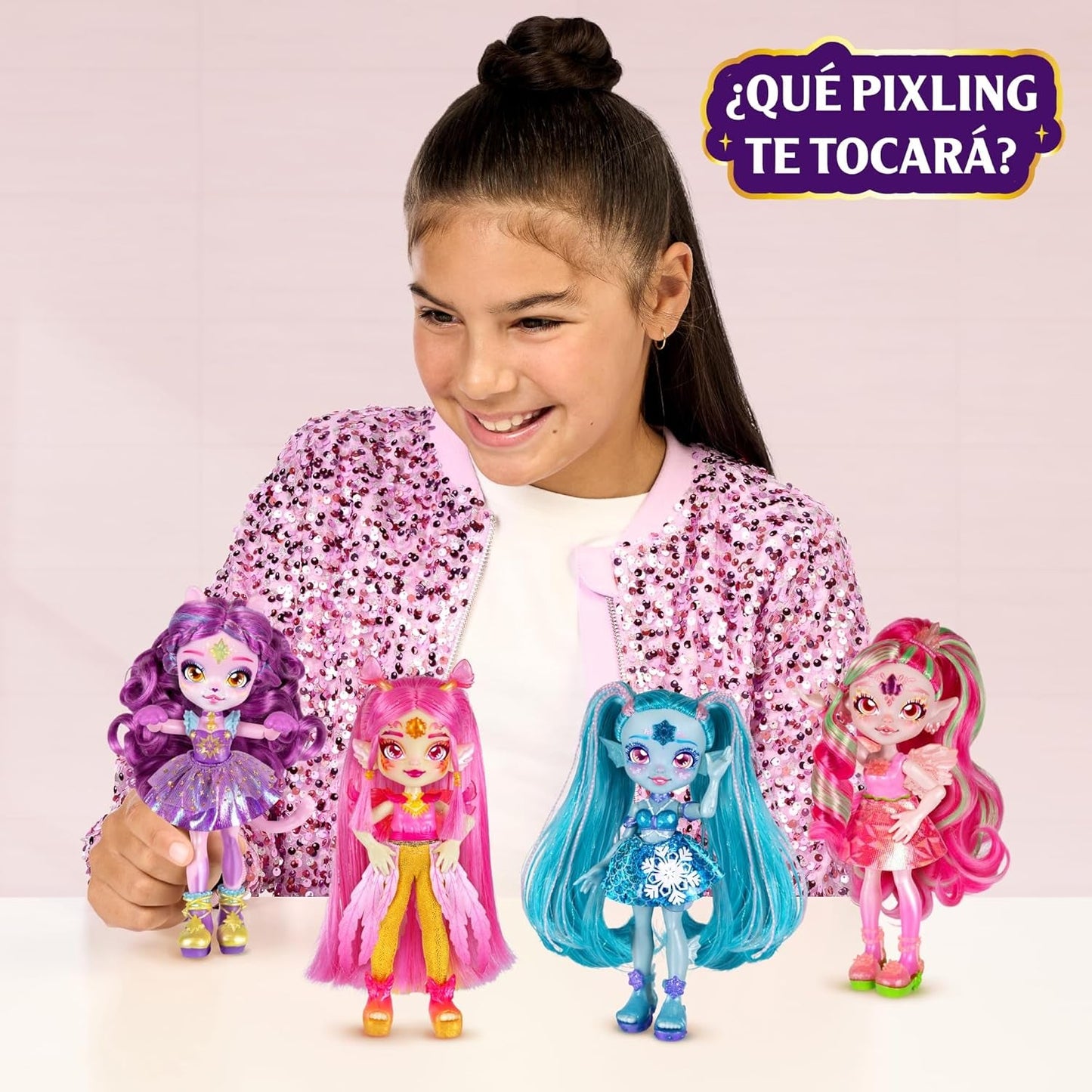 Pixlings Bambole magiche, 4 bambole assortite - 2 nuove - Bambola alla moda da 15 cm - Pozioni magiche - Giocattolo pozioni segrete (MG101000)