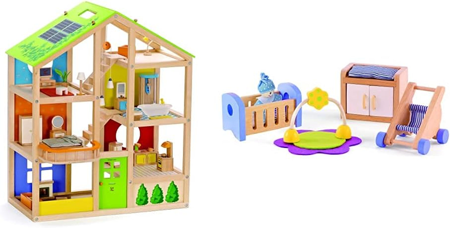 E3401 - Casa Four Seasons (arredata), Casa delle bambole con accessori, in legno e E3459 - Cameretta per bambini