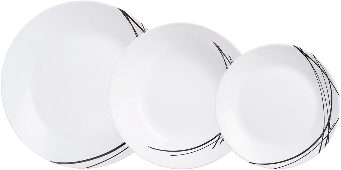 Set di stoviglie in vetro opale extra resistente per 6 persone, senza BPA, 18 pezzi