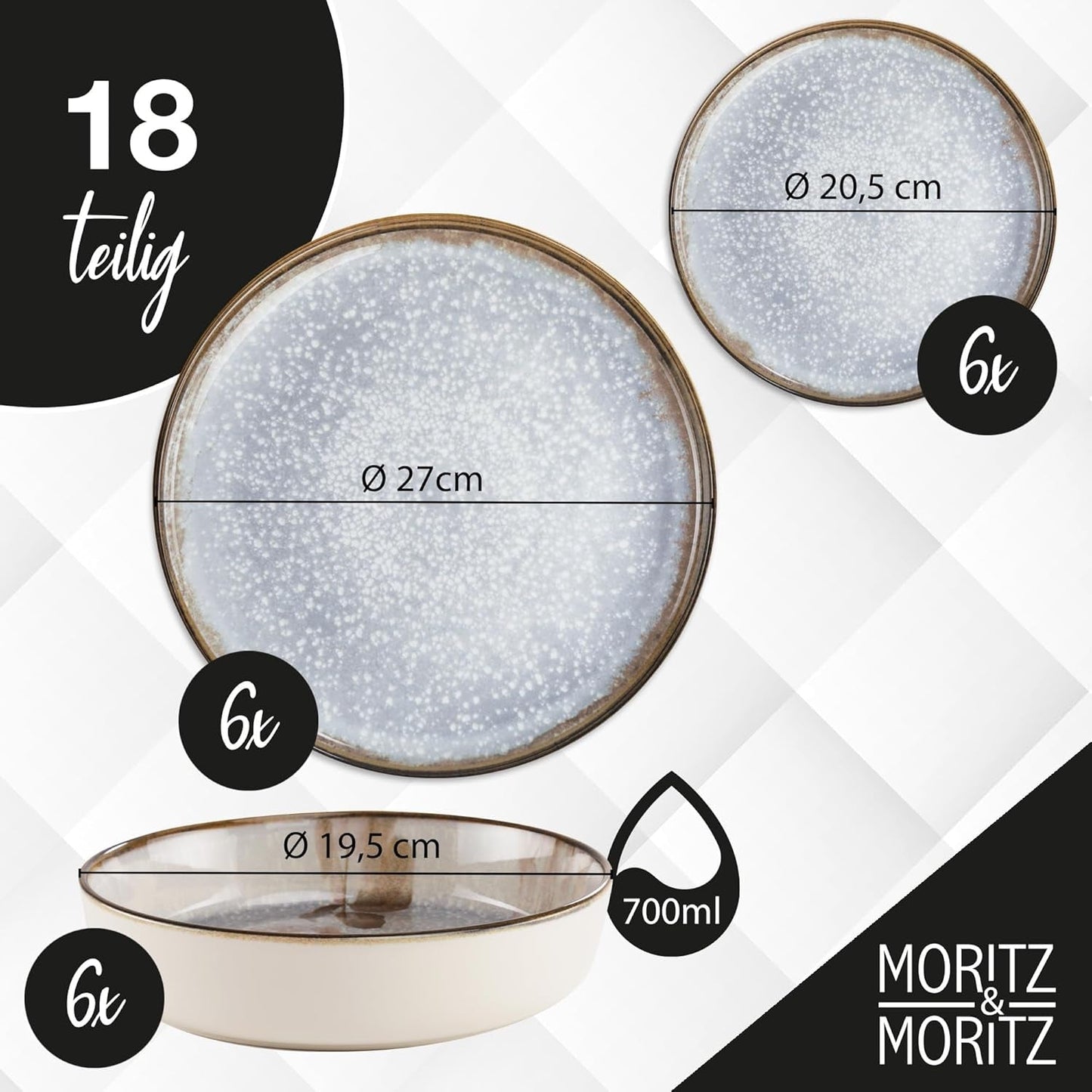 Moritz & Moritz BLOSSOM servizio da tavola in porcellana per 6 persone, 18 pezzi - Stoviglie moderne dal design giocoso - Servizio da caffè di facile manutenzione con piatti e ciotole - Servizio combinato