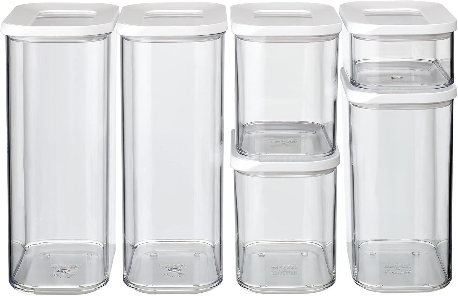 Mepal Set di 6 barattoli con coperchio - Contenitori per alimenti rettangolari - Organizer da cucina in plastica - Contenitori ermetici - 2x 2000 ml, 2x 1000 ml, 1x 1500 ml e 1x 425 ml - Scatole per alimenti bianche Naty Shop