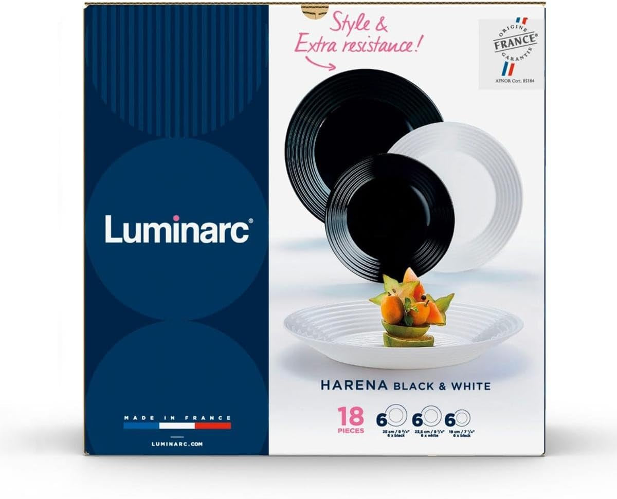 Harena N&b Glasgeschirr, 18-teilig, per 6 persone, bianco e nero