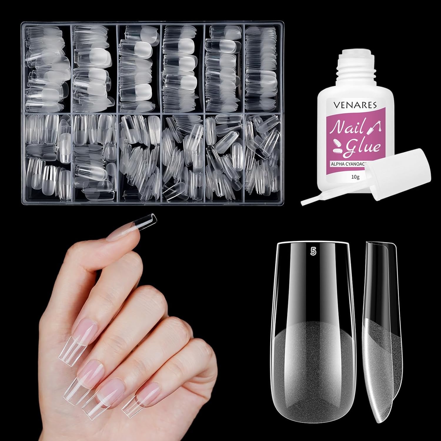 Unghie finte corte Ballerina 500 pezzi Colla su 12 misure Unghie artificiali Punte per unghie corte in gel morbido con copertura completa per unghie in gel Corte S