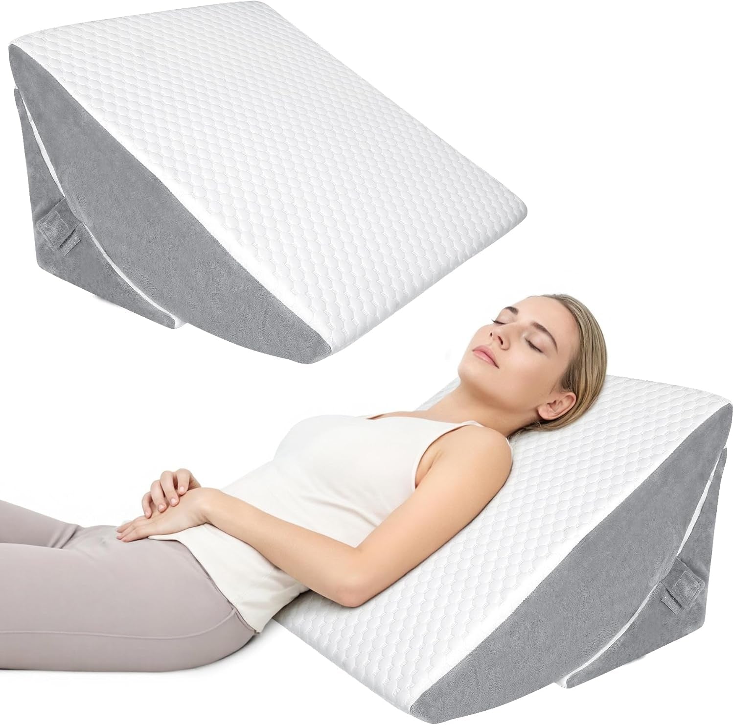 Cuscino a cuneo regolabile, cuscino da lettura in schiuma ad alta densità con rotolo per il collo per letto e divano, cuneo da letto ergonomico per apnea da reflusso notturno, cuscino per le gambe, cuscino per la schiena per leggere, giocare o guardare la TV