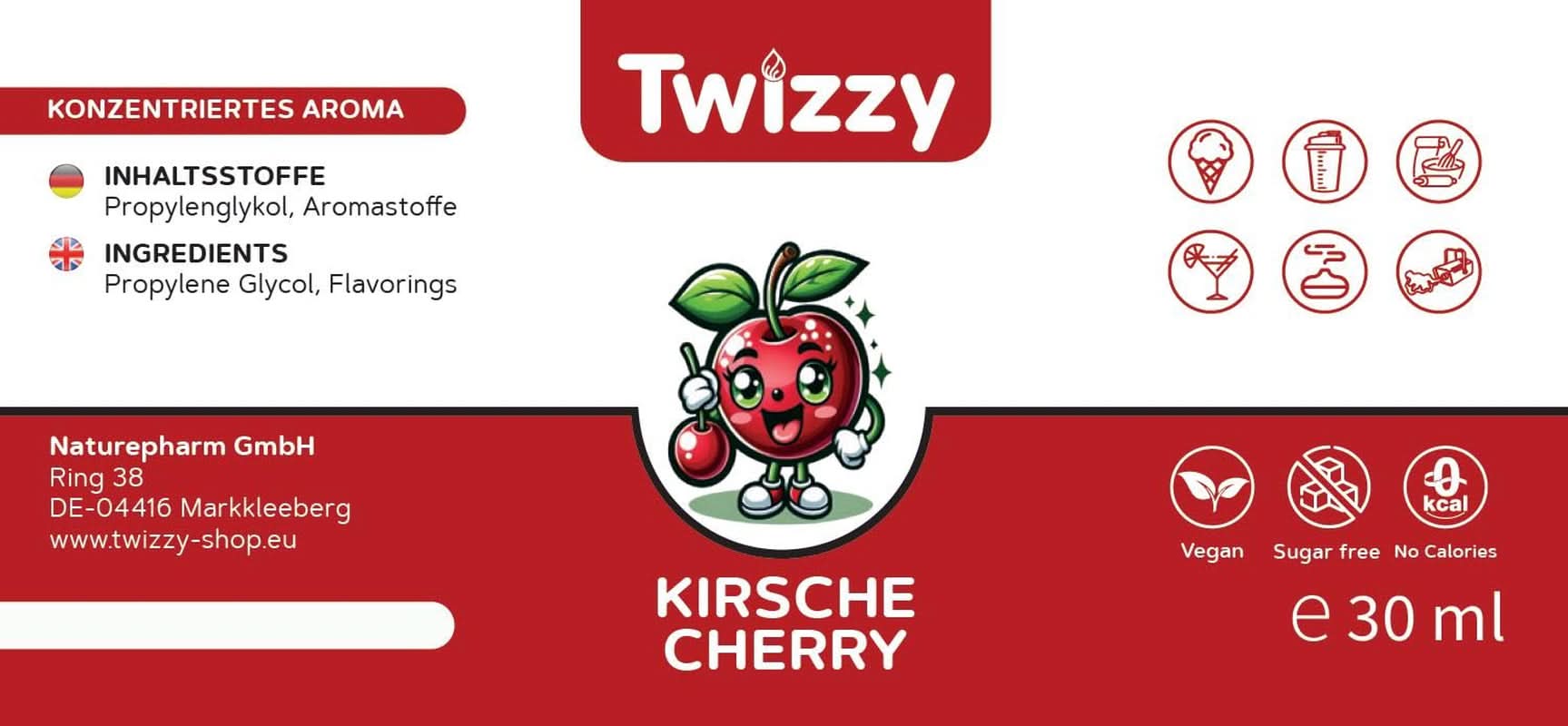 Twizzy, Aroma Concentrato di Ciliegia, 30 ml Aromi Naty Shop