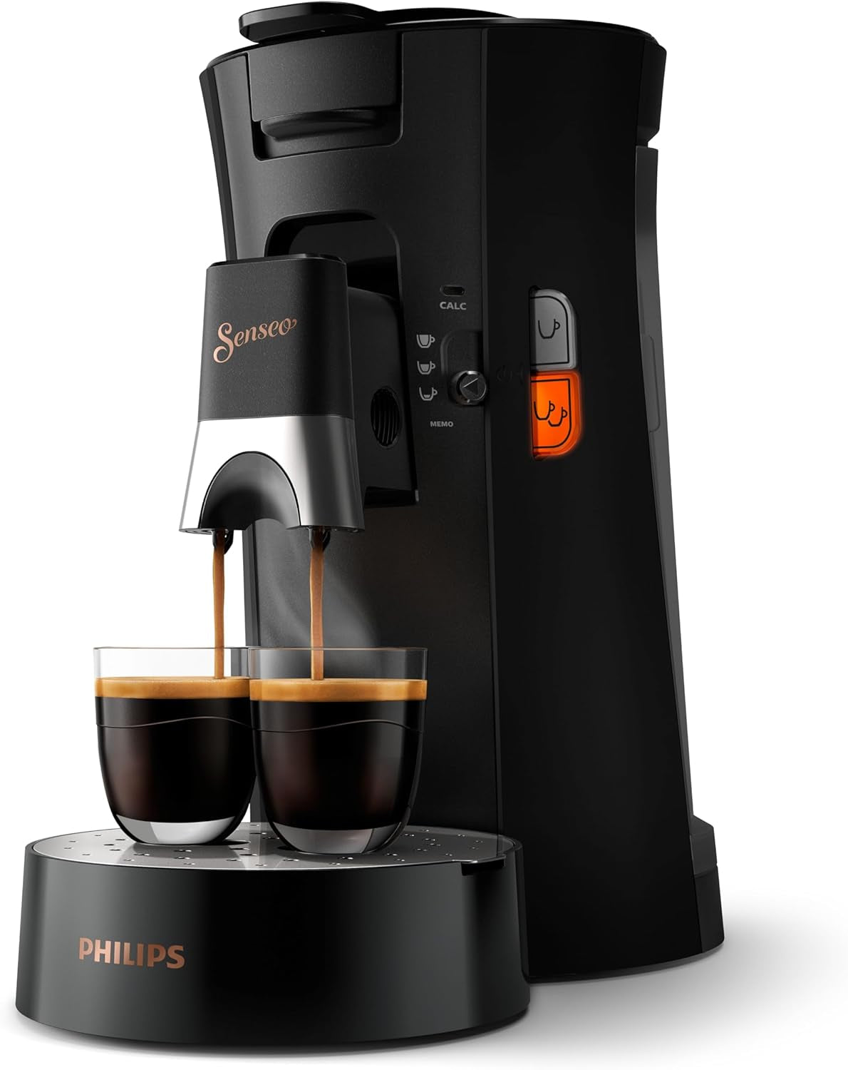 Macchina per caffè espresso a capsule PHILIPS Senseo Select con selezione dell'intensità del caffè e funzione memory, realizzata in plastica riciclata, colore: nero (CSA240/60)