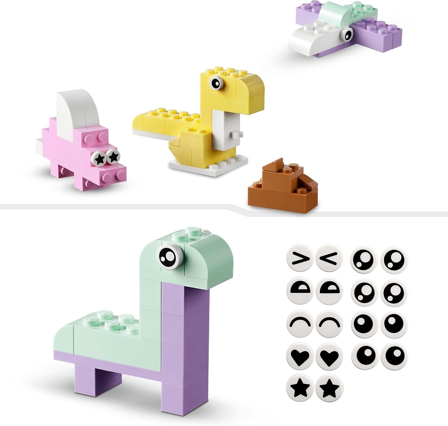 LEGO 11028 Classico set da costruzione creativo pastello Scatola di mattoncini, giocattolo da costruzione per ragazze e ragazzi dai 5 anni in su con modelli; gelato, dinosauro, gatto e altro ancora Set da costruzione Acquista il negozio LEGO
