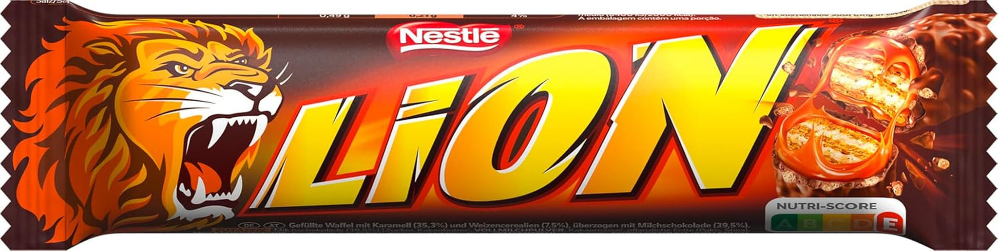 NESTLÉ LION Choco, barretta di cioccolato croccante con ripieno di caramello e wafer croccante, confezione da 24 (24 x 42 g)